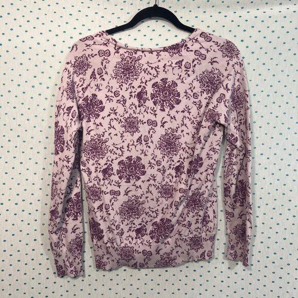 Gap Factory Purple Paisley Floral V-Neck Long Sleeve Sweater - Picture 2 of 4